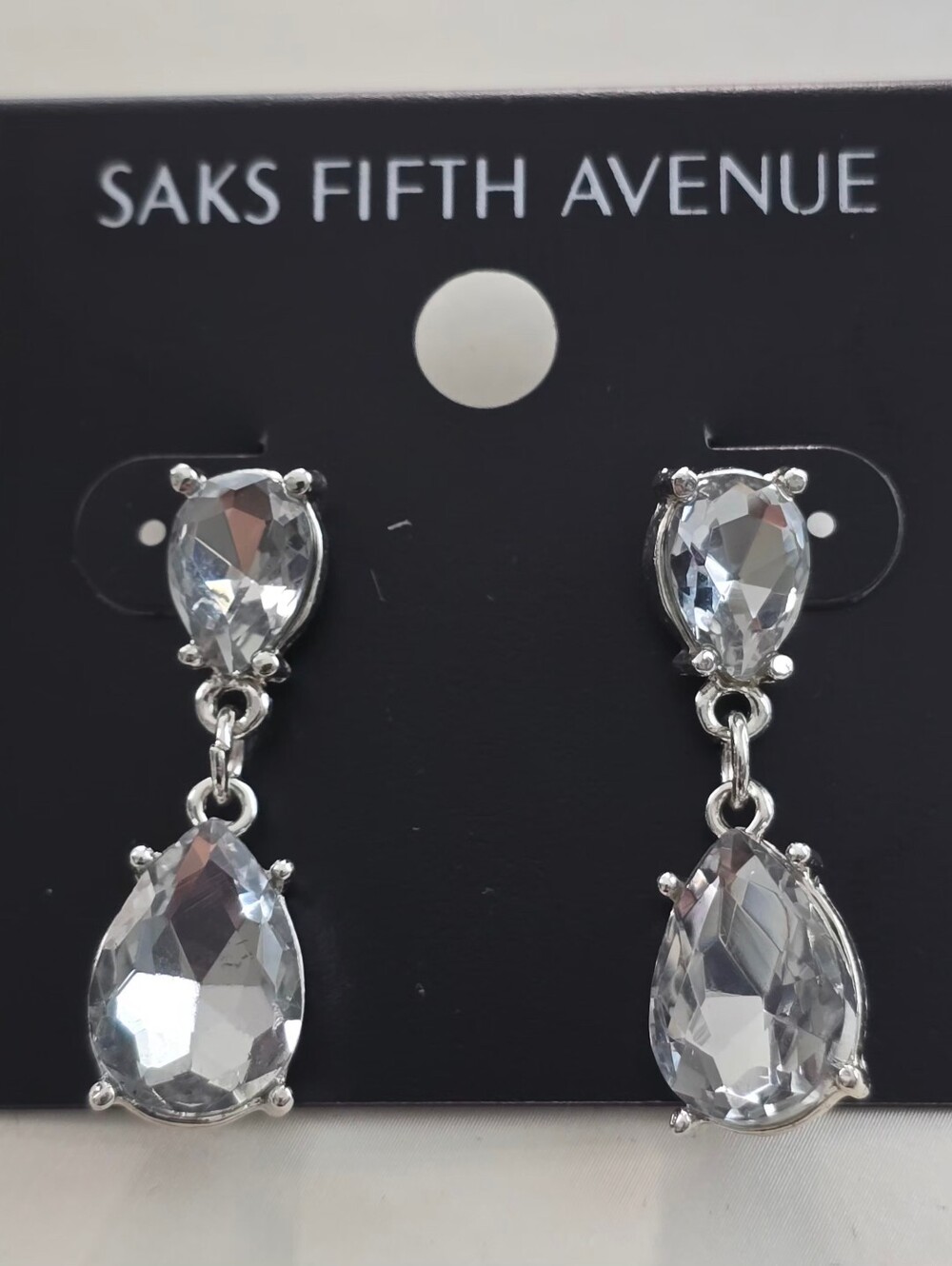 Saks Fifth Avenue Silver Clear Crystal Teardrop Dangle Earrings